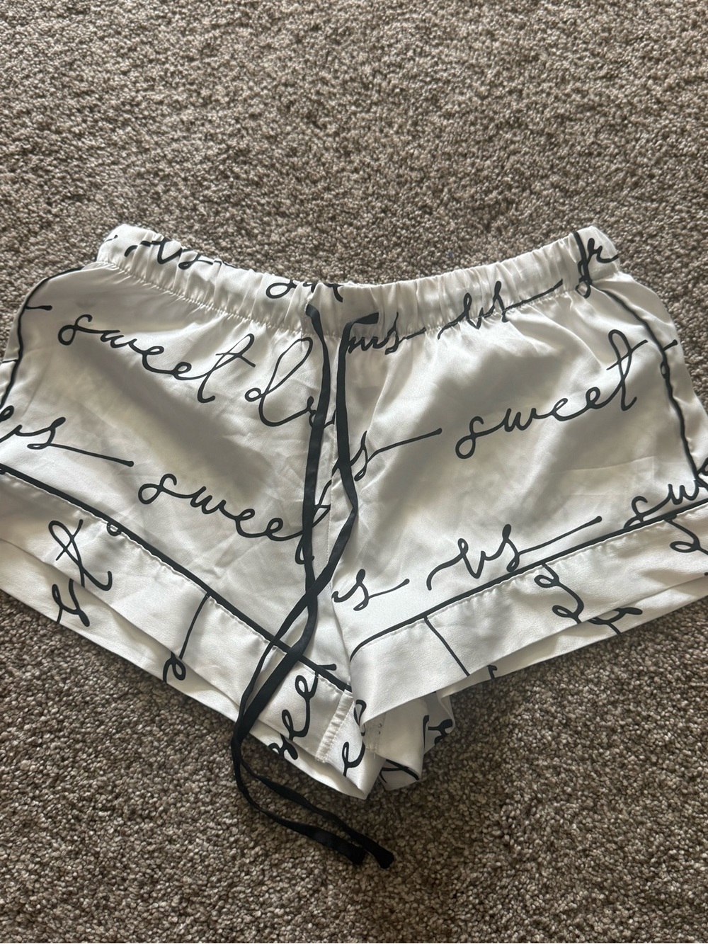 Victoria's Secret White Satin Shorts with Black Script